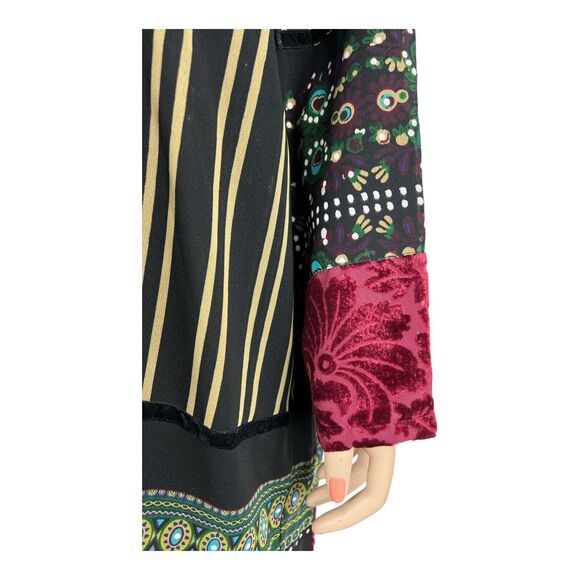 Ulla Popken Boho A Line Tunic Dress Green Floral with Red Velvet Trim SZ 16/18 - Picture 5 of 16